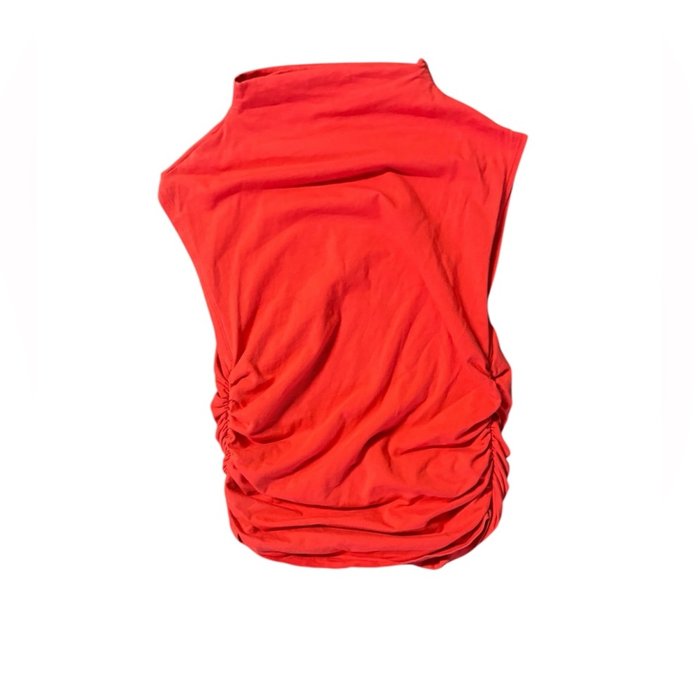 Anthropologie Red Sleeveless Ruched Tank